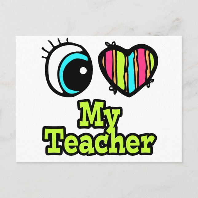 Postal Corazón de Ojo Brillante Amo a mi Maestra (Anverso)
