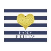 Corazón De Oro Azul Y Blanco Feliz Cumpleaños