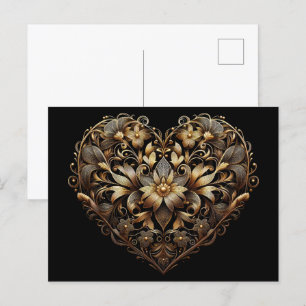 Postal Corazón de oro filigree romántico. Amor día de San