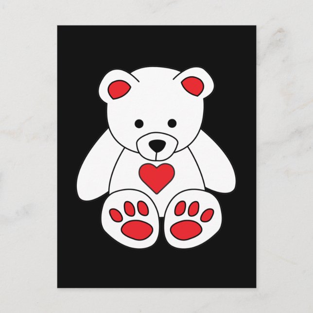 Postal Corazón de osito de peluche blanco Día de San Vale (Anverso)