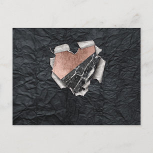 Postal Corazón de papel desgarrado moderno y mármol de or