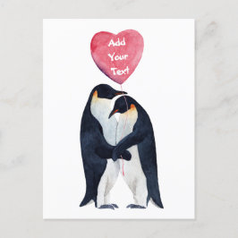 Postal Corazón de Pingüinos Emperador Pareja Personalizad