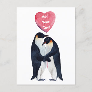 Postal Corazón de Pingüinos Emperador Pareja Personalizad