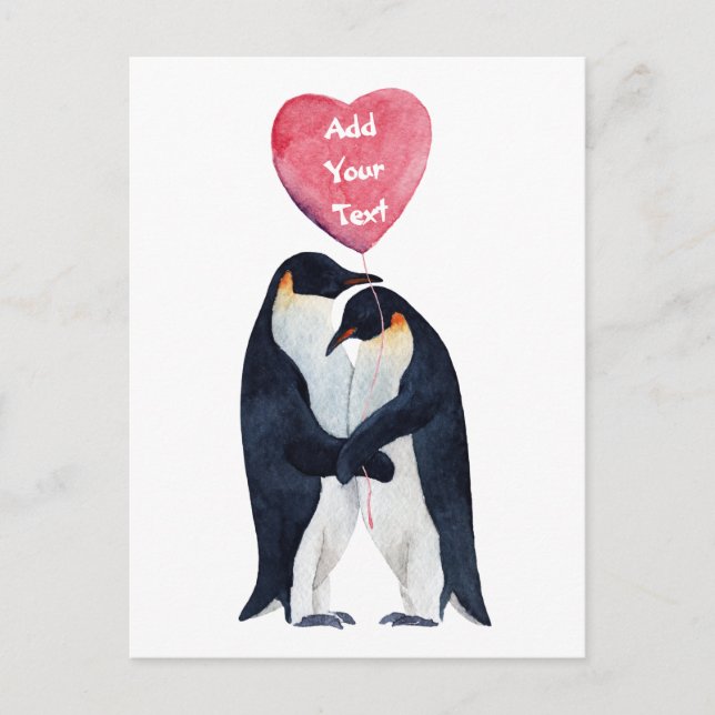Postal Corazón de Pingüinos Emperador Pareja Personalizad (Anverso)