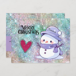 Postal Corazón de Purpurina de Snowman dulce navidad