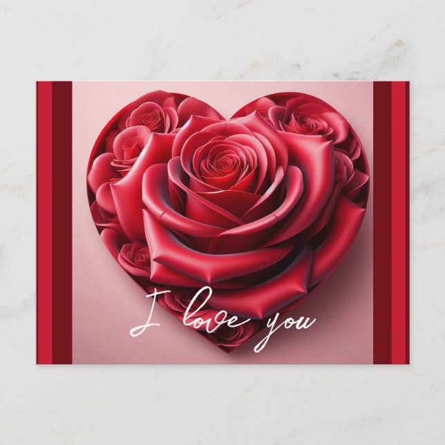 Postal Corazón de Rosa Roja Te Amo Texto Personalizado (Anverso)