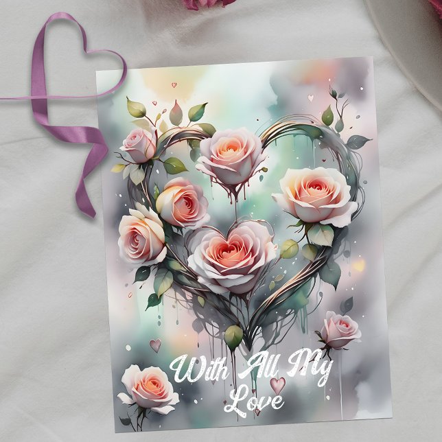 Postal Corazón de rosas románticas con guión elegante (Subido por el creador)