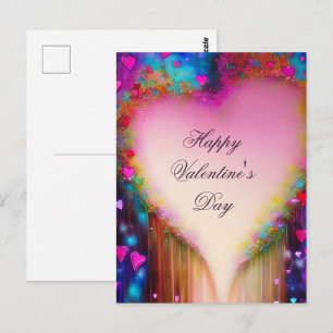 Postal Corazón de San Valentín floral abstracto goteando