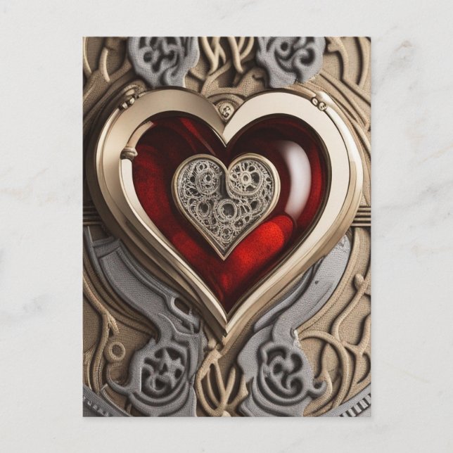 Postal Corazón de Steampunk - Amor Mecánico Intrincado (Anverso)