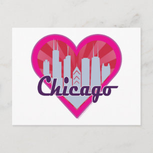 Postal Corazón de Sunburst en el Skyline de Chicago