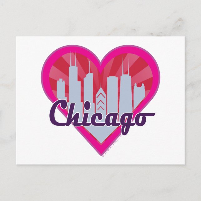 Postal Corazón de Sunburst en el Skyline de Chicago (Anverso)