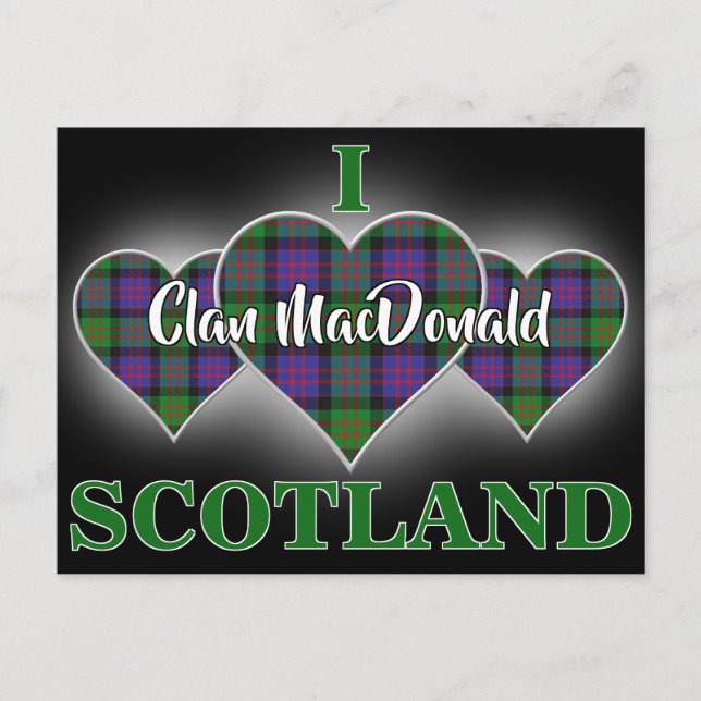 Postal Corazón de Tartán Clan MacDonald Donald Amo Escoci (Anverso)