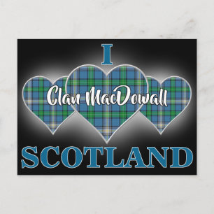 Postal Corazón de Tartán Clan MacDowall I Love Scotland