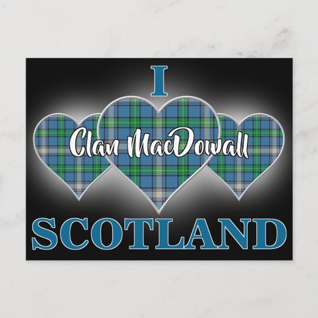 Postal Corazón de Tartán Clan MacDowall I Love Scotland (Anverso)