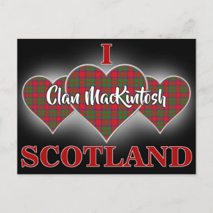 Postal Corazón de Tartán Clan MacKintosh I Love Escocia