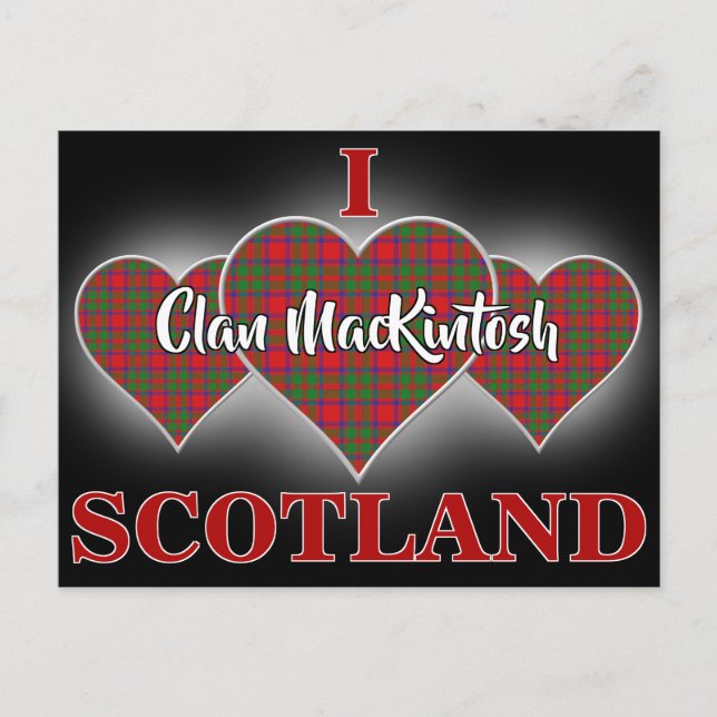 Postal Corazón de Tartán Clan MacKintosh I Love Escocia (Anverso)