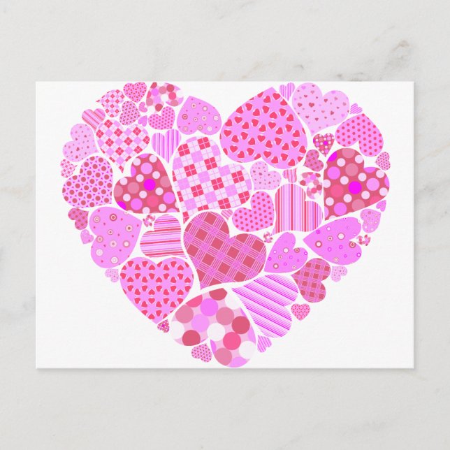 Postal Corazón de trabajo en mosaico rosa (Anverso)