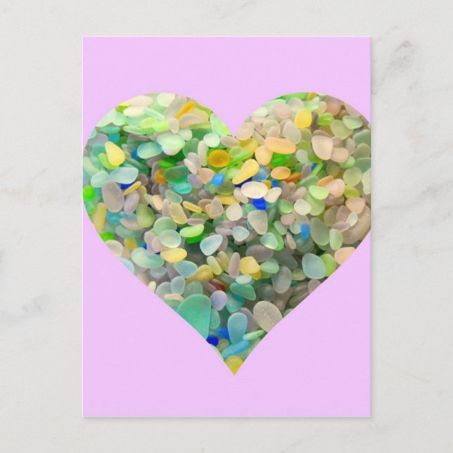 Postal Corazón De Vidrio De Mar Pastel En Rosa (Anverso)