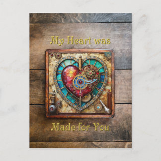 Postal Corazón de Vidrio Pintado de Girasol Serie Steampu