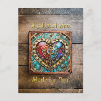 Postal Corazón de vidrio teñido rojo y azul serie Steampu