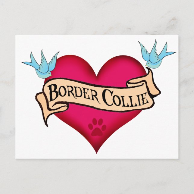 Postal Corazón del tatuaje del collie de borde (Anverso)