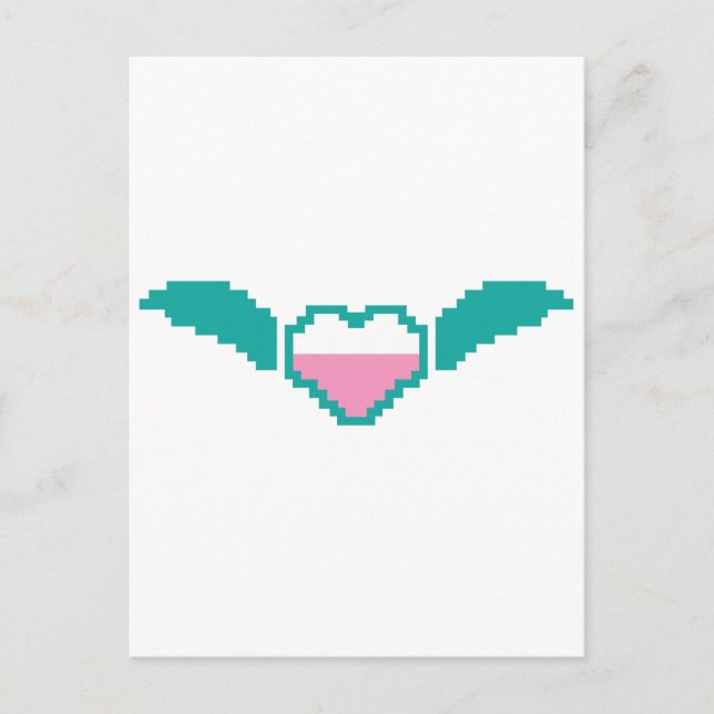 Postal Corazón digital lindo con alas (Anverso)