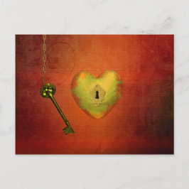 Postal Corazón dorado con clave