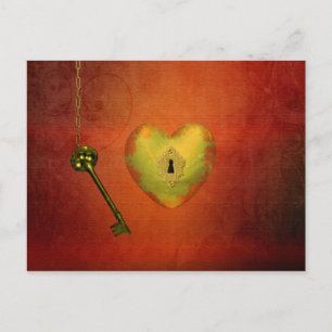 Postal Corazón dorado con clave