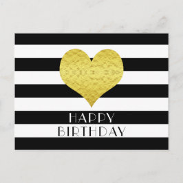 Postal Corazón Dorado Negro Blanco Rayas Feliz Cumpleaños
