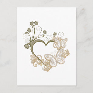 Postal Corazón elegante de mariposas y flores