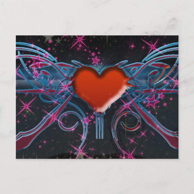 Postal corazón en ilustracion galaxico (Anverso)