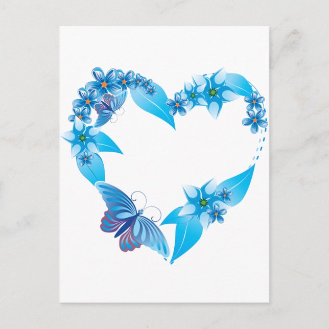Postal Corazón floral de mariposa azul (Anverso)