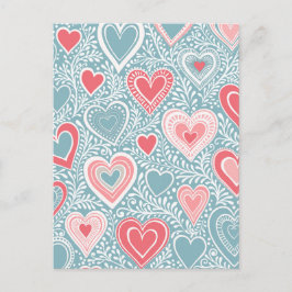 Postal Corazón floral folclórica suave azul rosado Baby S
