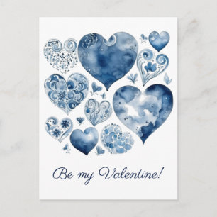 Postal Corazón Floral Personalizado Delft Azul para San V