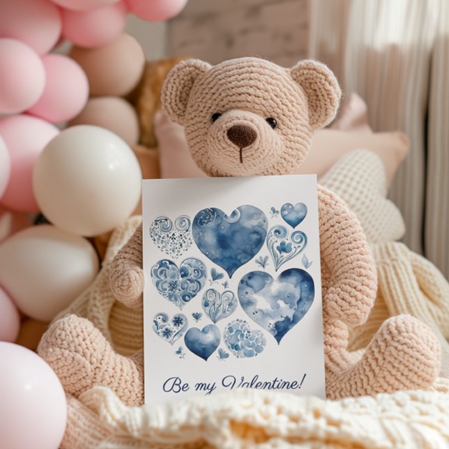 Postal Corazón Floral Personalizado Delft Azul para San V (Subido por el creador)