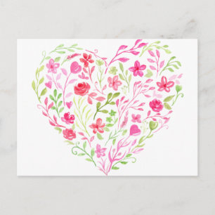 Postal Corazón floral rosa acuarela