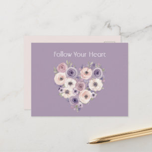 Postal Corazón Floral Rosa Púrpura Blanco