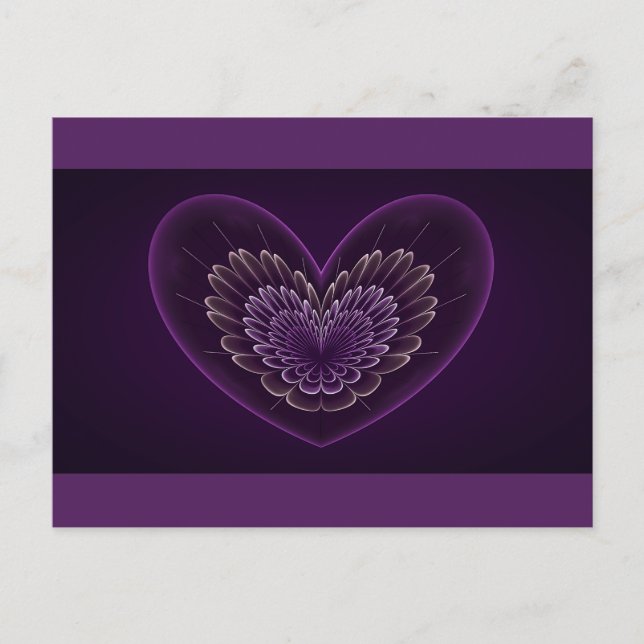 Postal Corazón fractal púrpura (Anverso)