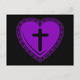 Postal Corazón gótico + Cruz (Negro + Púrpura)