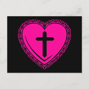 Postal Corazón Gótico + Cruz (Negro + Rosa)