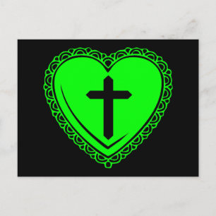 Postal Corazón Gótico + Cruz (Negro + Verde)