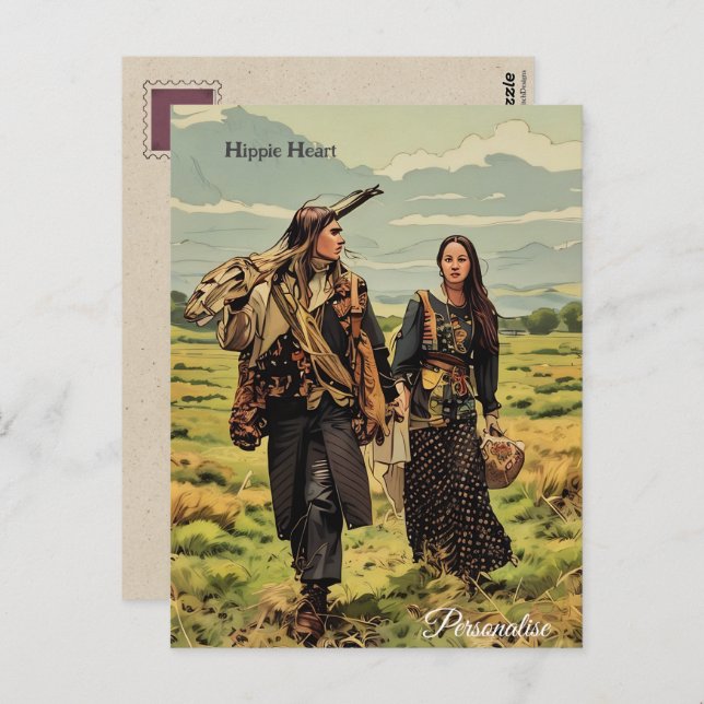 Postal Corazón Hippie Hombre Mujer Vintage Personalizado  (Anverso / Reverso)