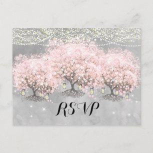 Postal Corazón Hoja Rosa Bosque Árbol Vintage Pájaro Boda