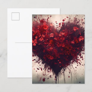 Postal Corazón lleno de flores rojas que reventan