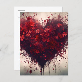 Postal Corazón lleno de flores rojas que reventan