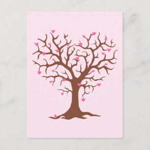 POSTAL CORAZÓN MARRÓN ROSA ÁRBOL PRIMAVERA AMOR GRÁFICOS 