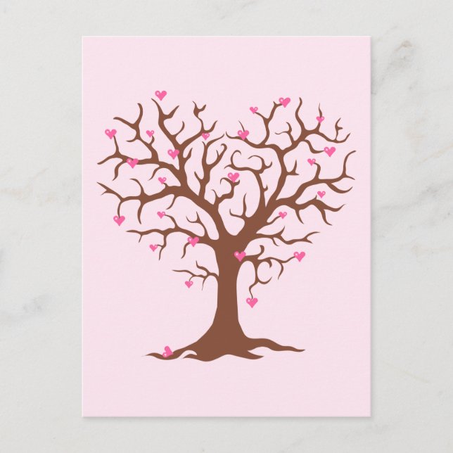 POSTAL CORAZÓN MARRÓN ROSA ÁRBOL PRIMAVERA AMOR GRÁFICOS  (Anverso)