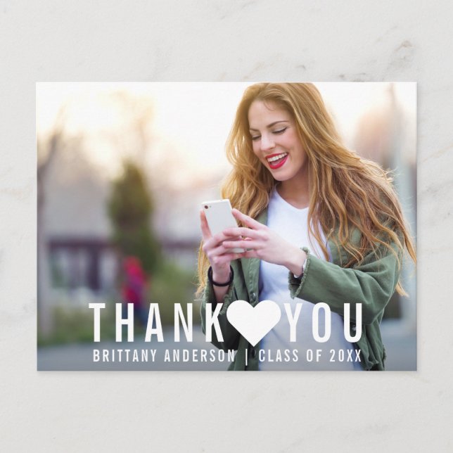 Postal Corazón moderno de agradecimiento por graduación ( (Anverso)