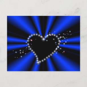 Postal Corazón negro con estrellas en arcoiris azul