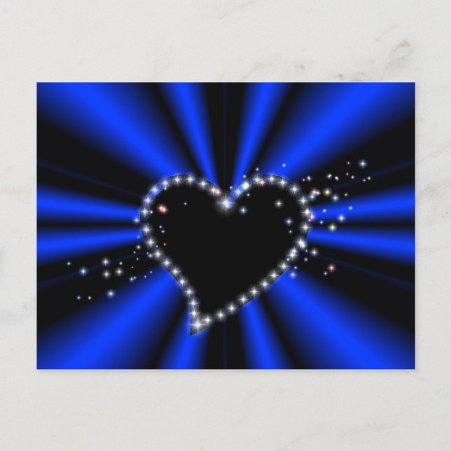 Postal Corazón negro con estrellas en arcoiris azul (Anverso)